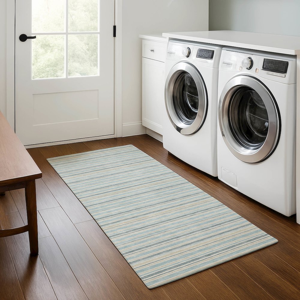 Luxury Washable Indoor/Outdoor Soft Essentials SE2 Blue 2'3" x 7'6" Runner Rug. Picture 5