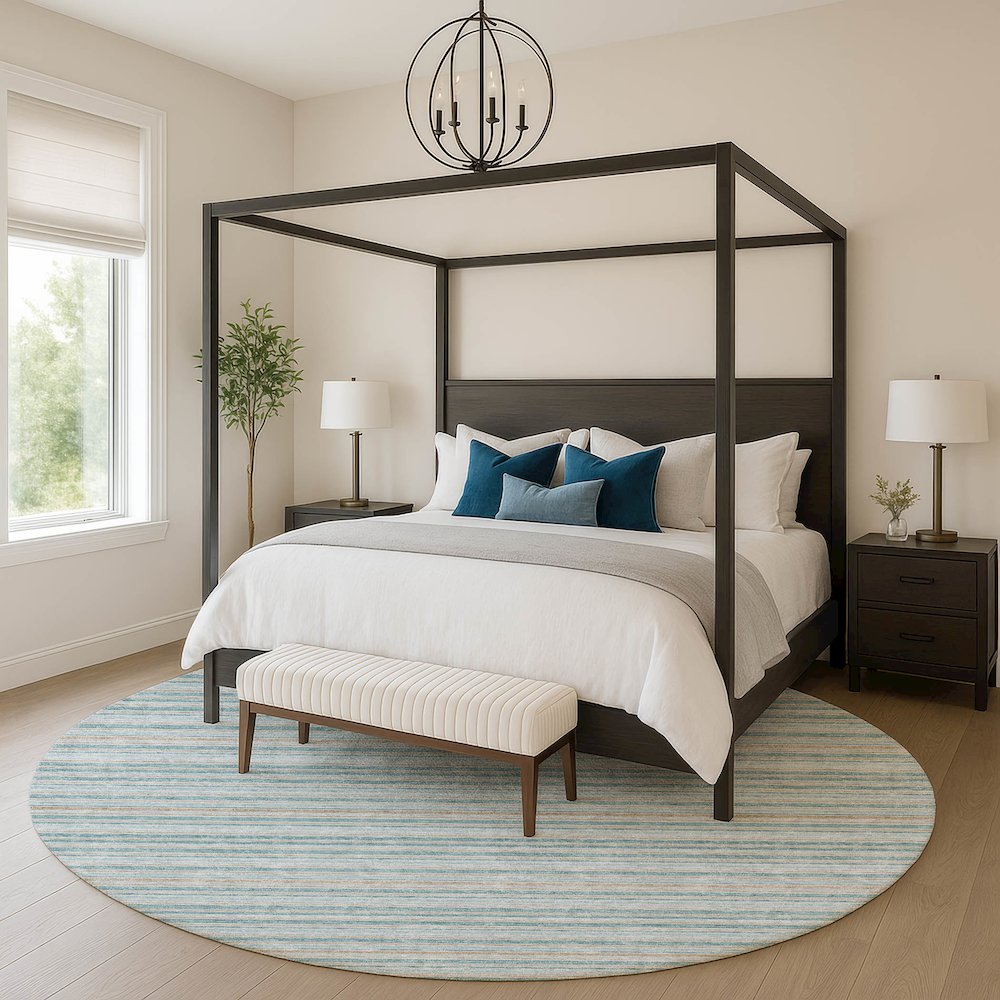 Luxury Washable Indoor/Outdoor Soft Essentials SE2 Teal 8' x 8' Rug. Picture 5