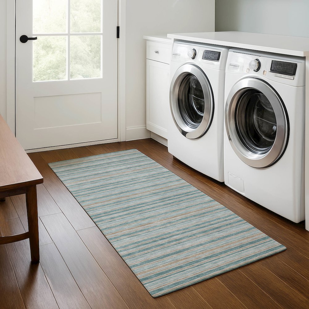 Luxury Washable Indoor/Outdoor Soft Essentials SE2 Teal 2'3" x 7'6" Runner Rug. Picture 5