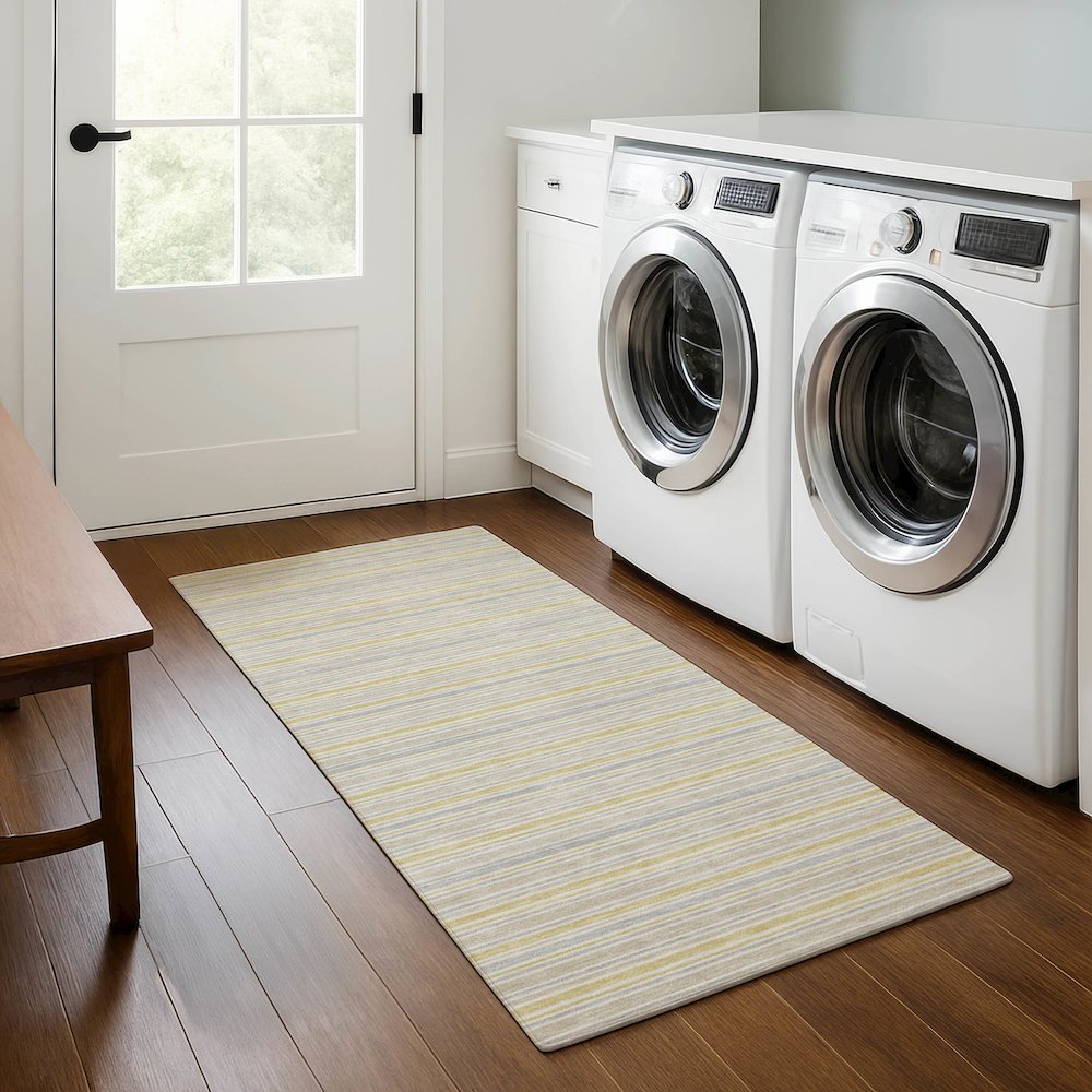Luxury Washable Indoor/Outdoor Soft Essentials SE2 Gold 2'3" x 7'6" Runner Rug. Picture 5