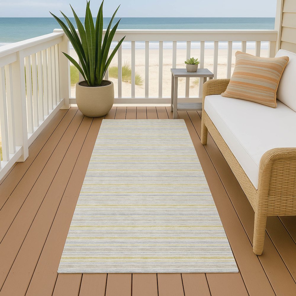Luxury Washable Indoor/Outdoor Soft Essentials SE2 Gold 2'3" x 7'6" Runner Rug. Picture 6