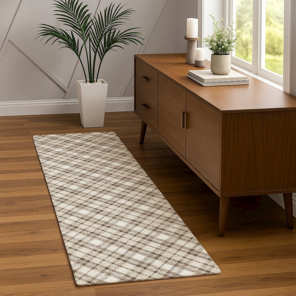 Luxury Washable Indoor/Outdoor Soft Essentials SE3 Brown 2'3" x 7'6" Runner Rug. Picture 5
