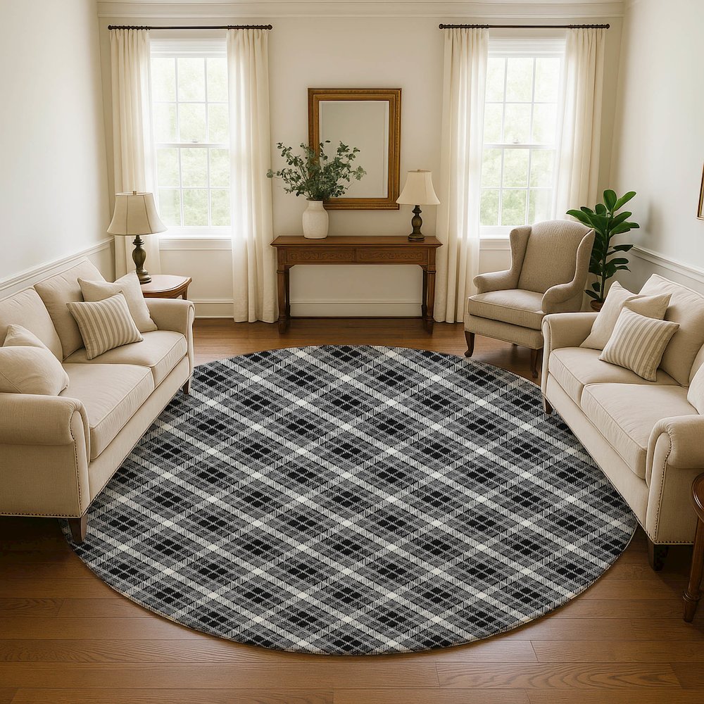Luxury Washable Indoor/Outdoor Soft Essentials SE3 Black 8' x 8' Rug. Picture 5