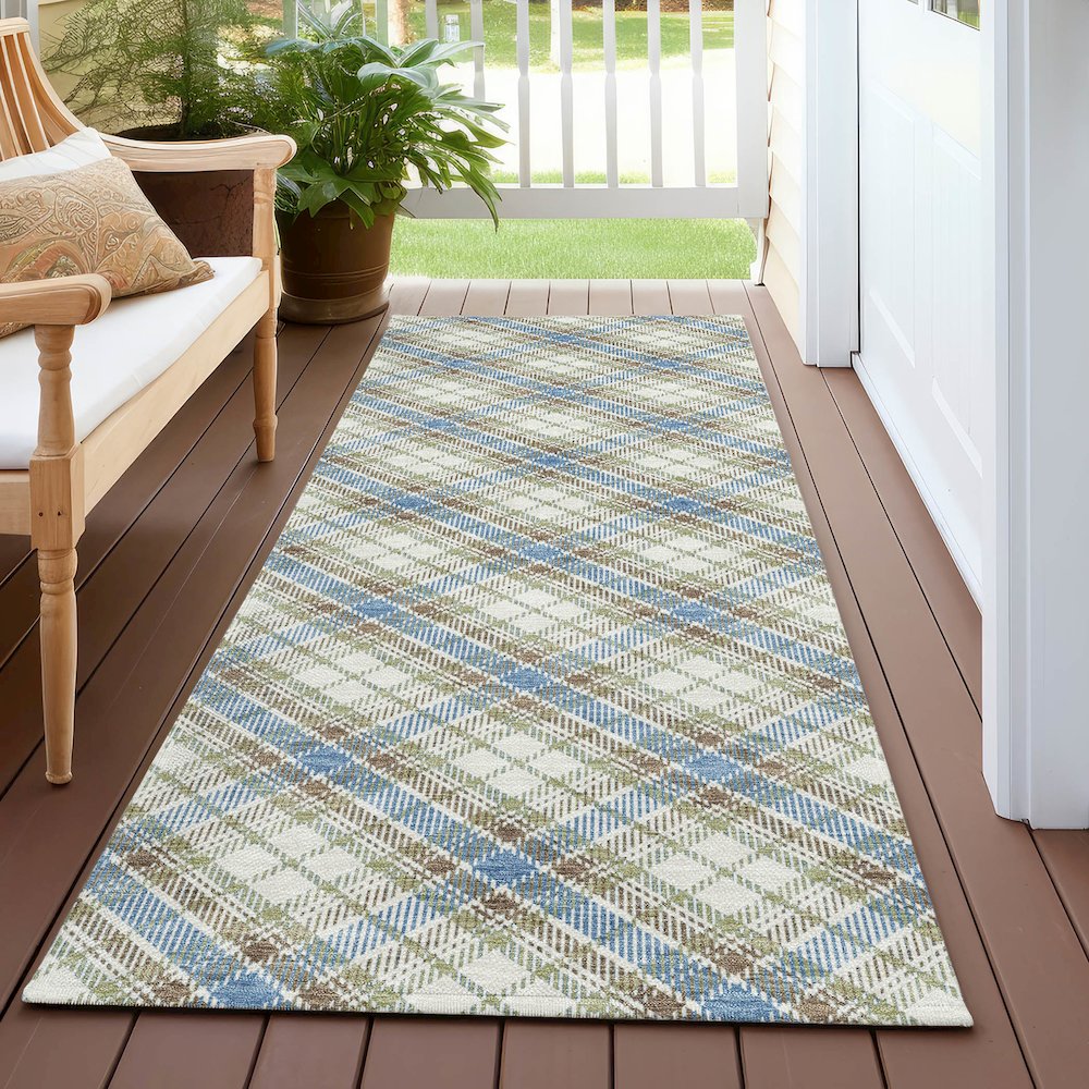 Luxury Washable Indoor/Outdoor Soft Essentials SE3 Blue 2'3" x 7'6" Runner Rug. Picture 6