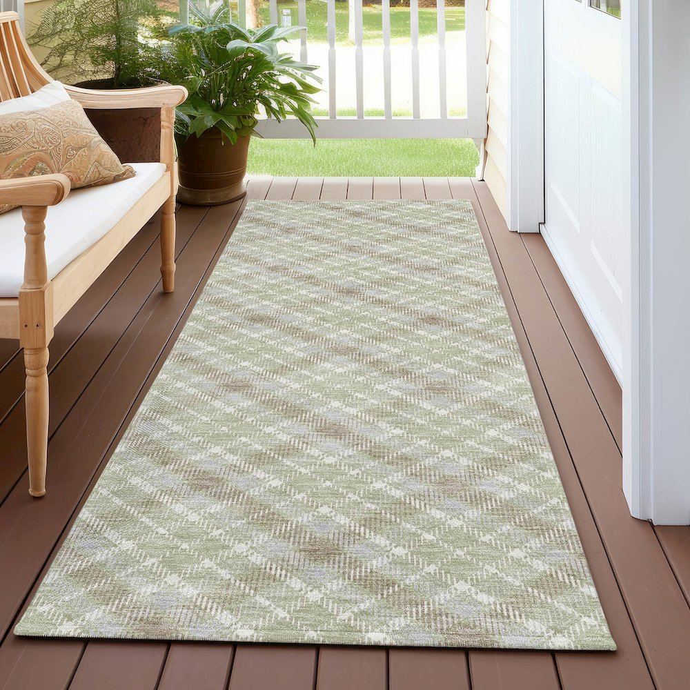 Luxury Washable Indoor/Outdoor Soft Essentials SE3 Green 2'3" x 7'6" Runner Rug. Picture 6