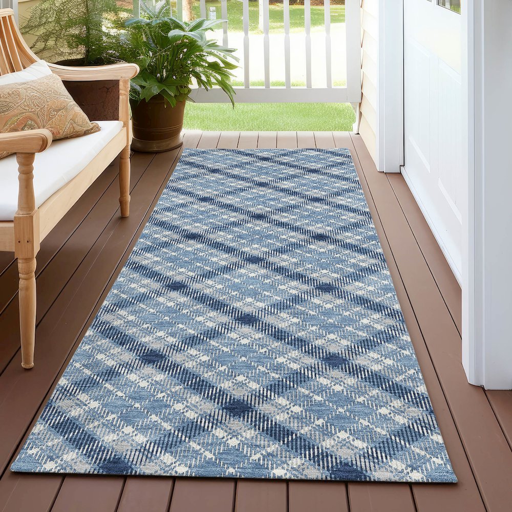 Luxury Washable Indoor/Outdoor Soft Essentials SE3 Blue 2'3" x 7'6" Runner Rug. Picture 6