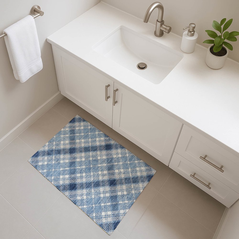 Luxury Washable Indoor/Outdoor Soft Essentials SE3 Blue 1'8" x 2'6" Rug. Picture 5