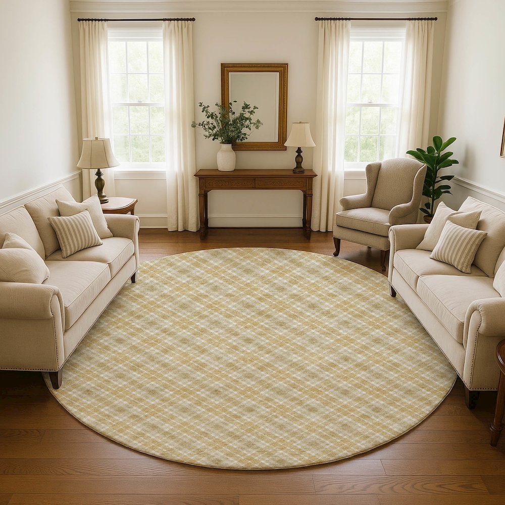 Luxury Washable Indoor/Outdoor Soft Essentials SE3 Gold 8' x 8' Rug. Picture 5