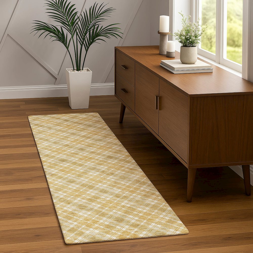 Luxury Washable Indoor/Outdoor Soft Essentials SE3 Gold 2'3" x 7'6" Runner Rug. Picture 5