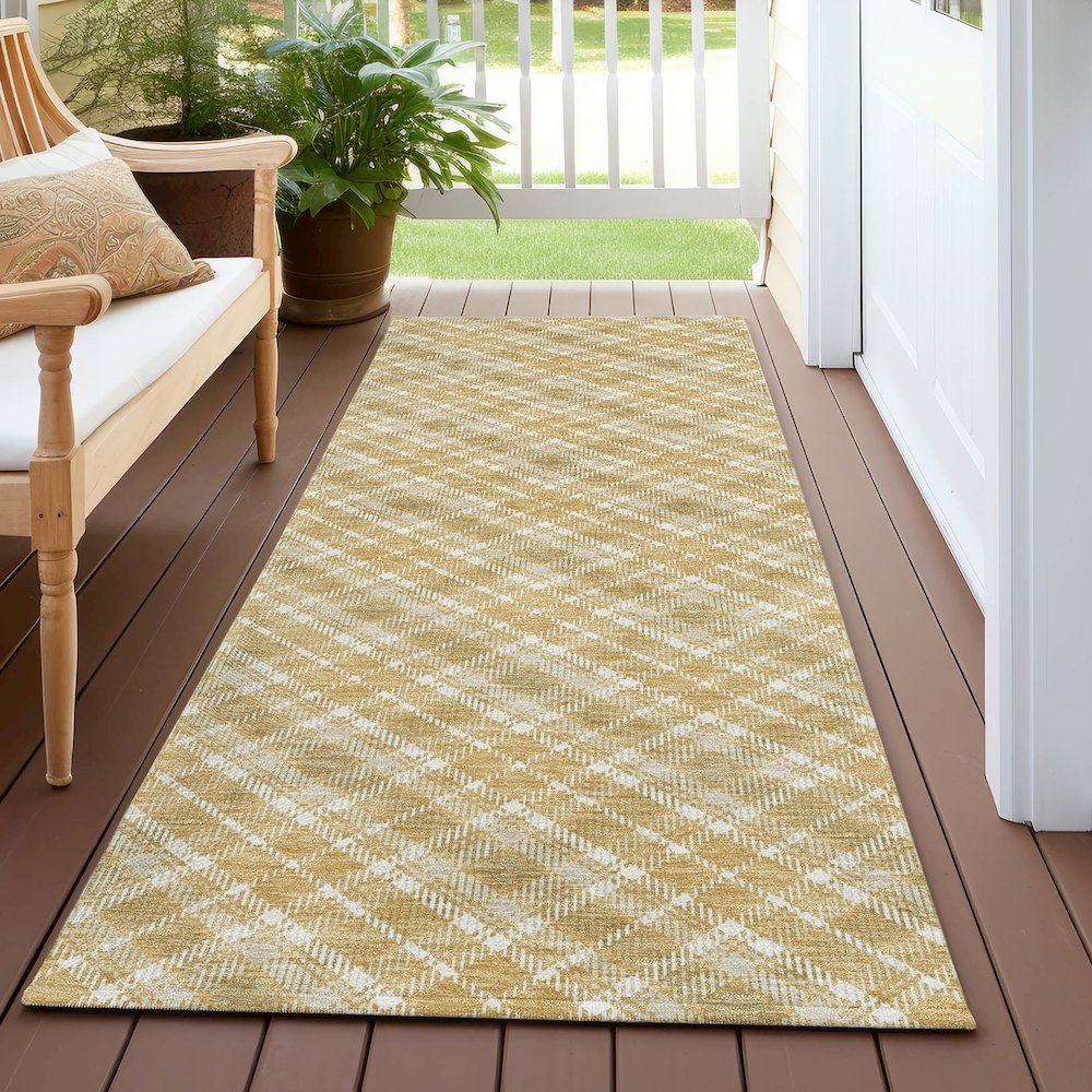 Luxury Washable Indoor/Outdoor Soft Essentials SE3 Gold 2'3" x 7'6" Runner Rug. Picture 6