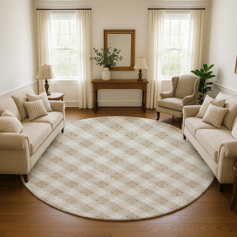 Luxury Washable Indoor/Outdoor Soft Essentials SE3 Ivory 8' x 8' Rug. Picture 5