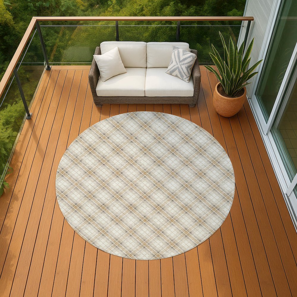 Luxury Washable Indoor/Outdoor Soft Essentials SE3 Ivory 8' x 8' Rug. Picture 6