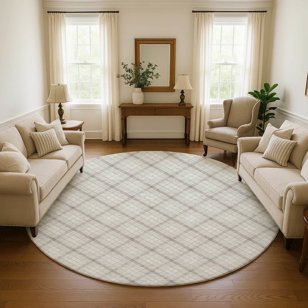 Luxury Washable Indoor/Outdoor Soft Essentials SE3 Ivory 8' x 8' Rug. Picture 5