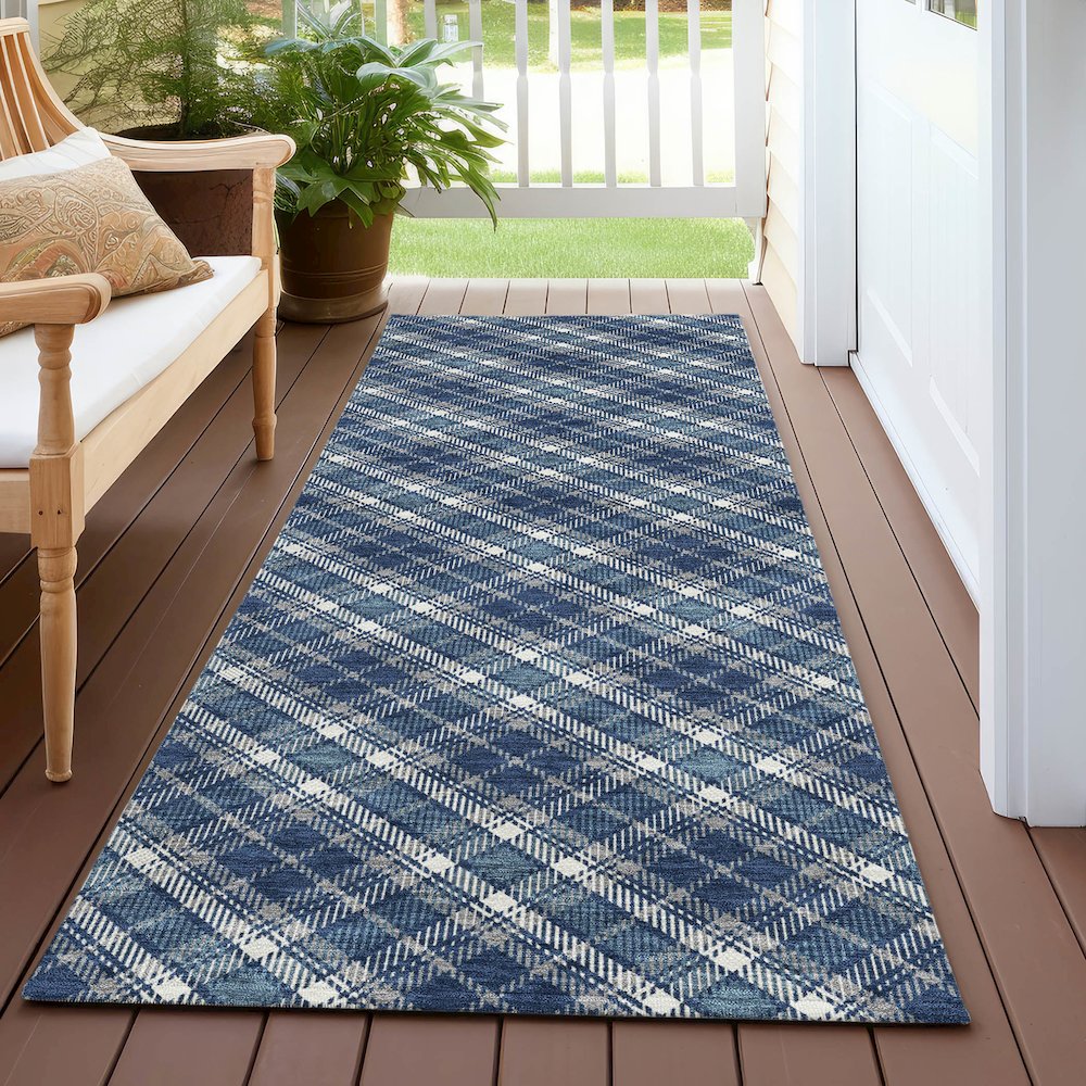 Luxury Washable Indoor/Outdoor Soft Essentials SE3 Blue 2'3" x 7'6" Runner Rug. Picture 6