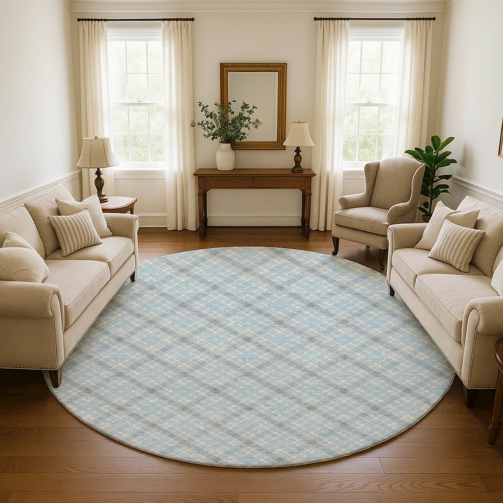 Luxury Washable Indoor/Outdoor Soft Essentials SE3 Blue 8' x 8' Rug. Picture 5