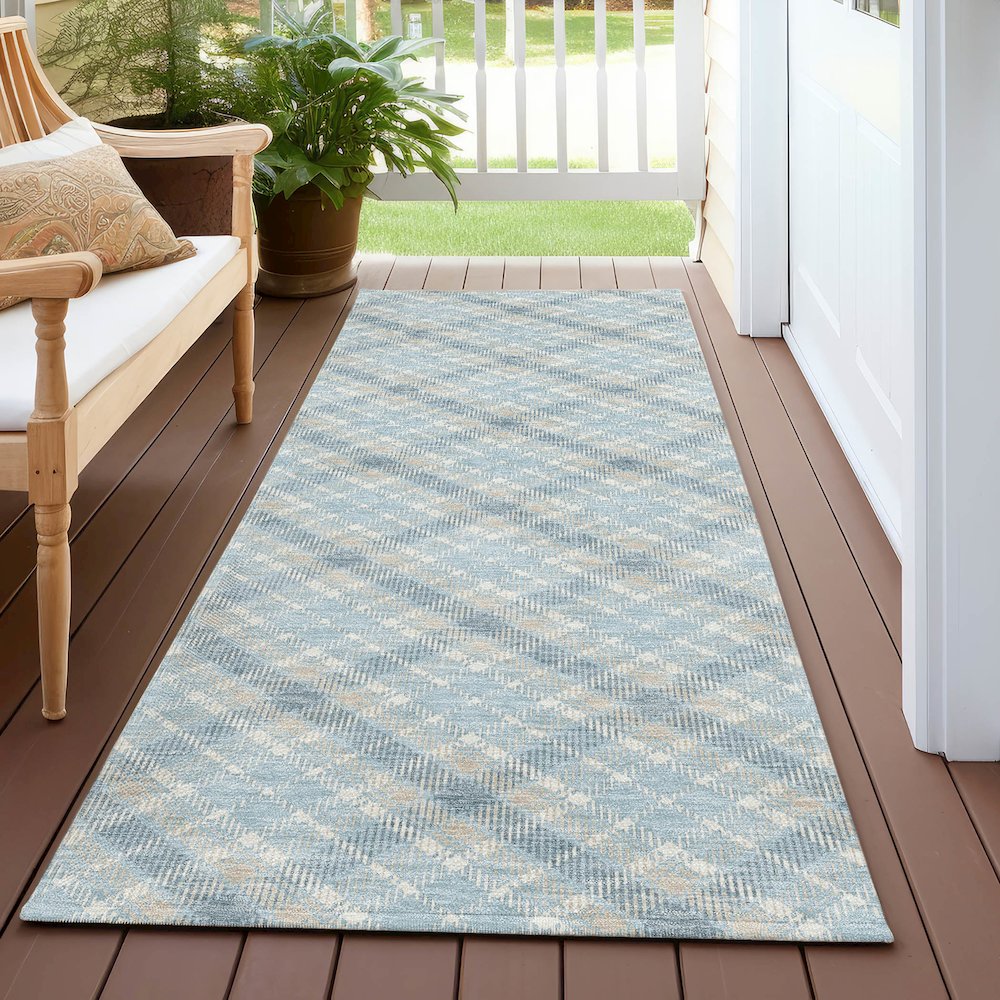 Luxury Washable Indoor/Outdoor Soft Essentials SE3 Blue 2'3" x 7'6" Runner Rug. Picture 6