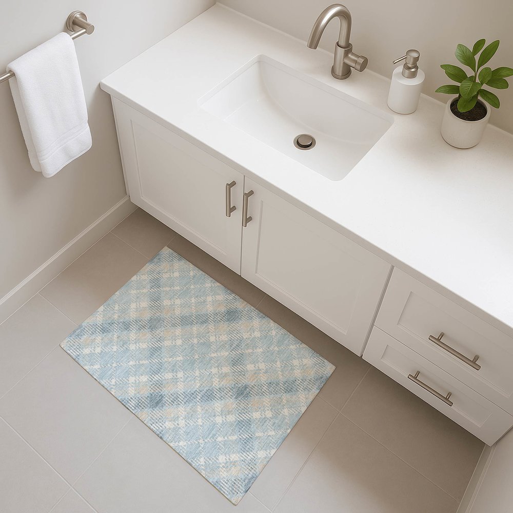 Luxury Washable Indoor/Outdoor Soft Essentials SE3 Blue 1'8" x 2'6" Rug. Picture 5