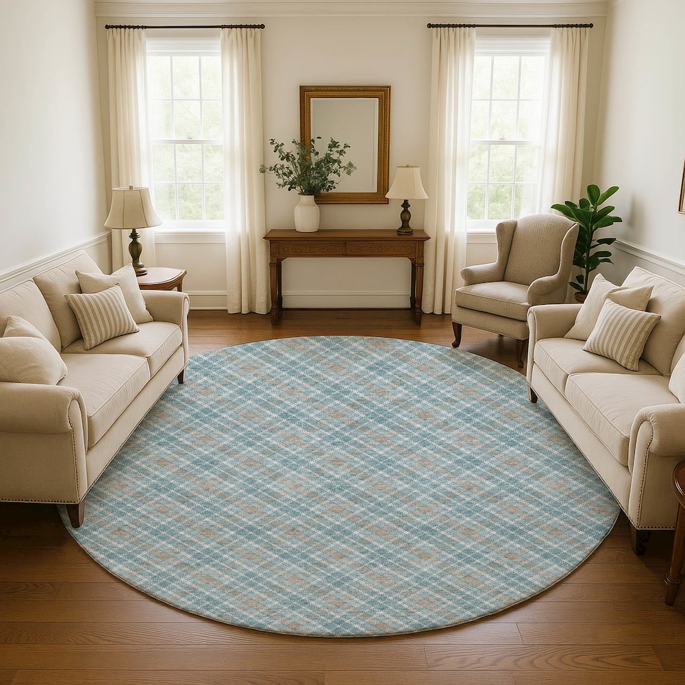 Luxury Washable Indoor/Outdoor Soft Essentials SE3 Teal 8' x 8' Rug. Picture 5