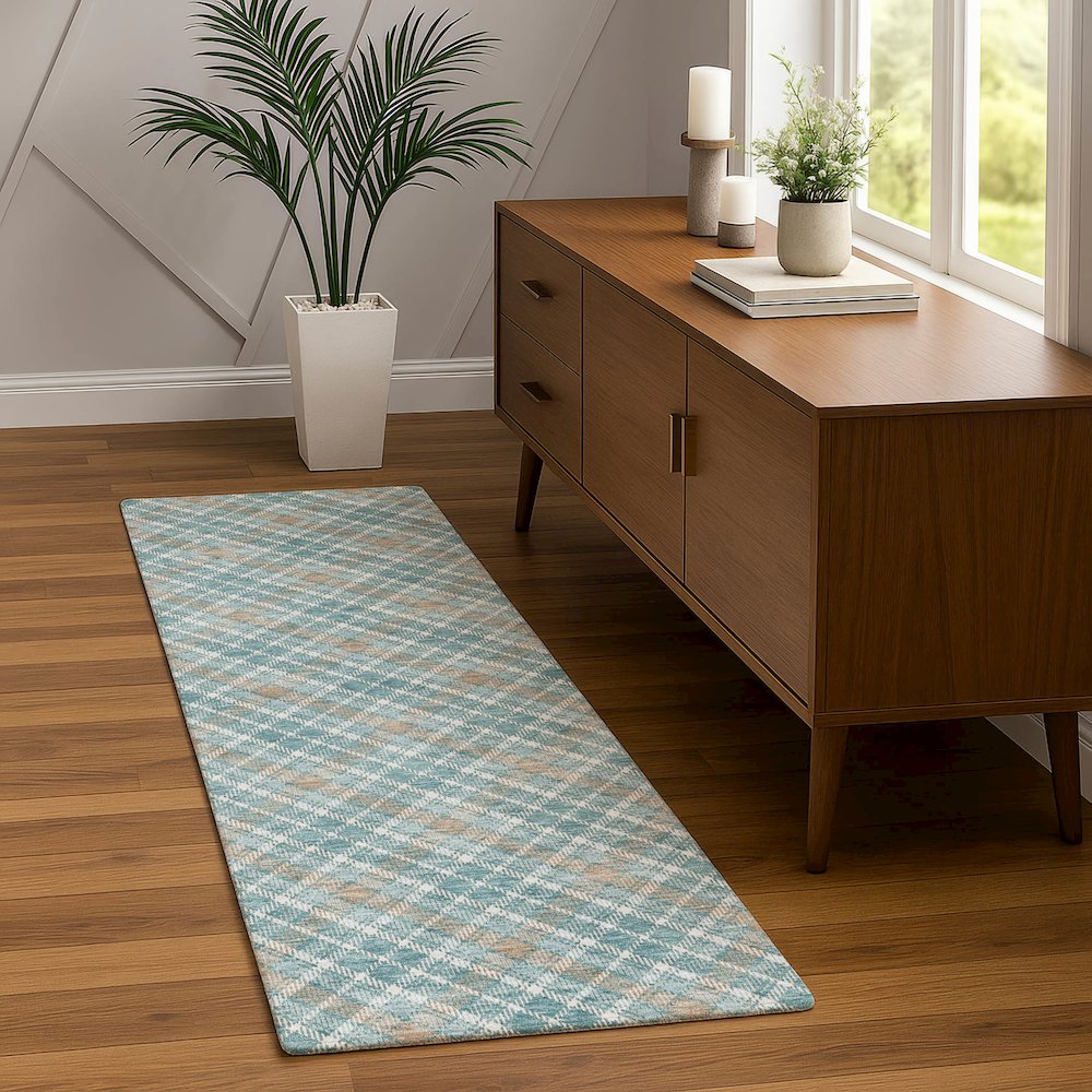 Luxury Washable Indoor/Outdoor Soft Essentials SE3 Teal 2'3" x 7'6" Runner Rug. Picture 5