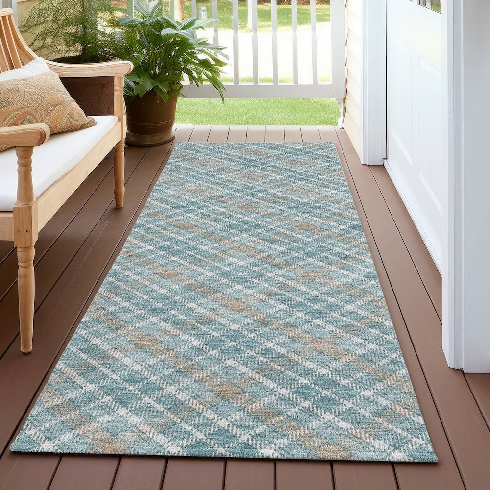 Luxury Washable Indoor/Outdoor Soft Essentials SE3 Teal 2'3" x 7'6" Runner Rug. Picture 6
