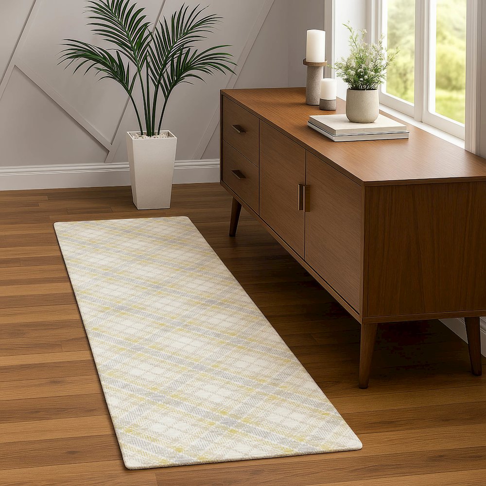 Luxury Washable Indoor/Outdoor Soft Essentials SE3 Gold 2'3" x 7'6" Runner Rug. Picture 5