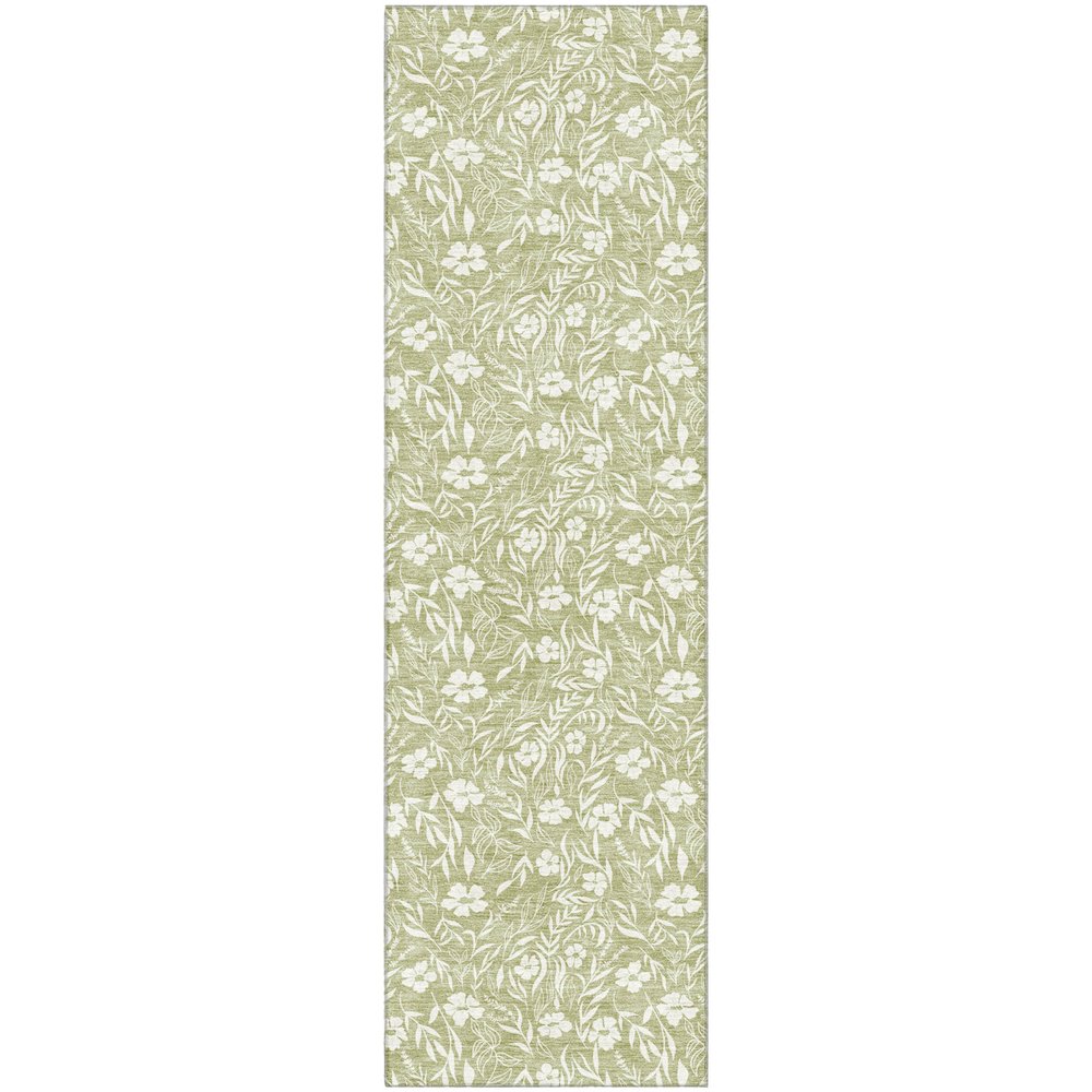 Luxury Washable Indoor/Outdoor Soft Essentials SE4 Green 2'3" x 7'6" Runner Rug. Picture 1