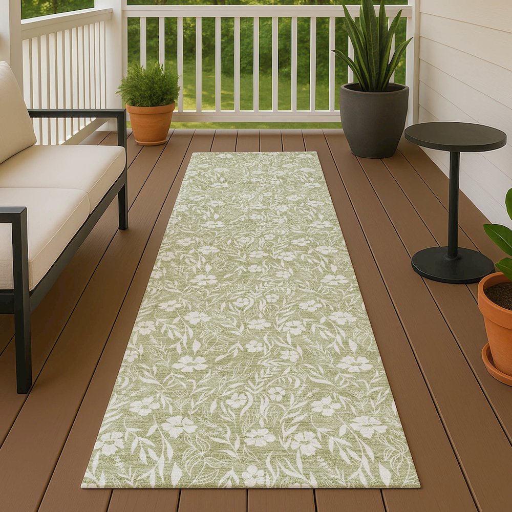 Luxury Washable Indoor/Outdoor Soft Essentials SE4 Green 2'3" x 7'6" Runner Rug. Picture 6