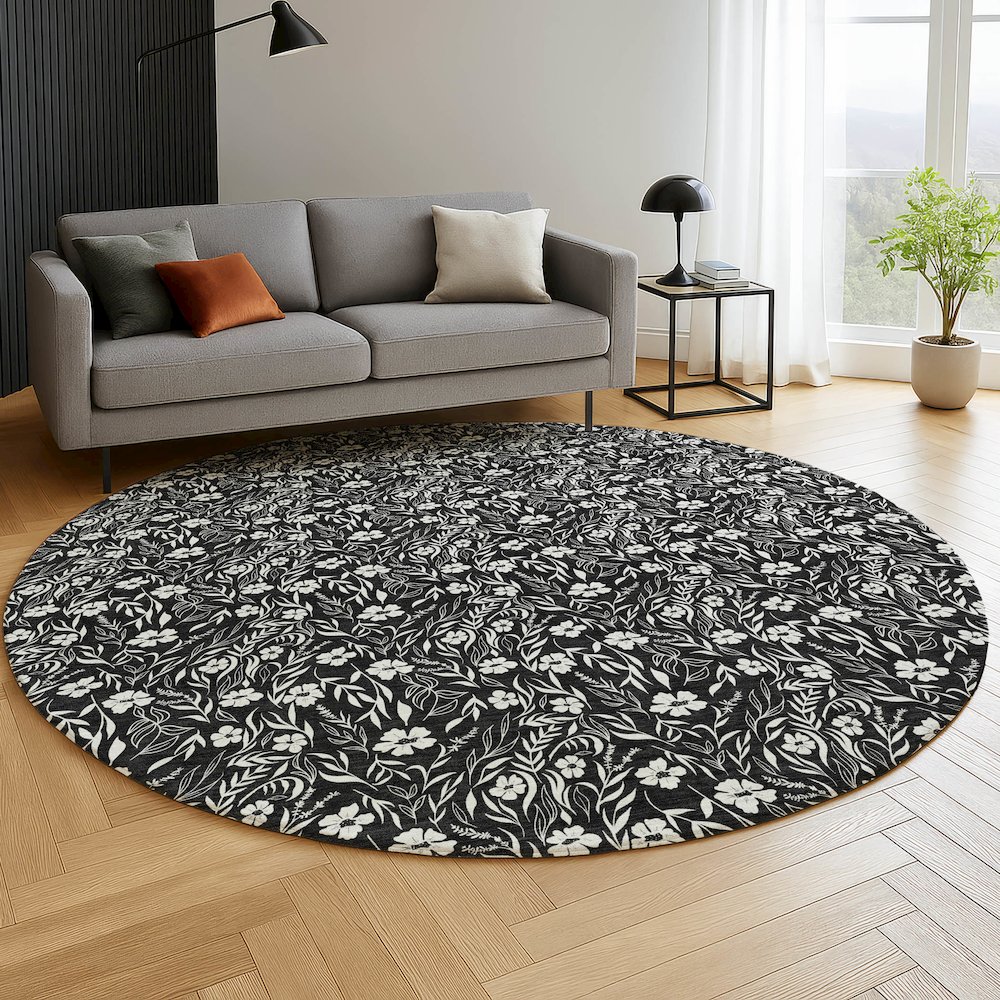 Luxury Washable Indoor/Outdoor Soft Essentials SE4 Black 8' x 8' Rug. Picture 5