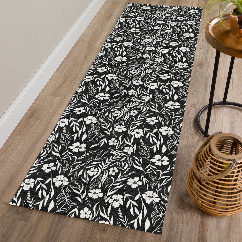 Luxury Washable Indoor/Outdoor Soft Essentials SE4 Black 2'3" x 7'6" Runner Rug. Picture 5