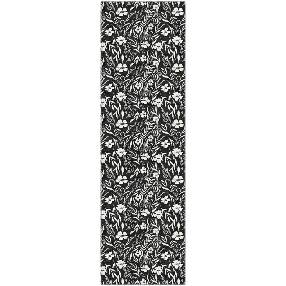 Luxury Washable Indoor/Outdoor Soft Essentials SE4 Black 2'3" x 7'6" Runner Rug. Picture 1