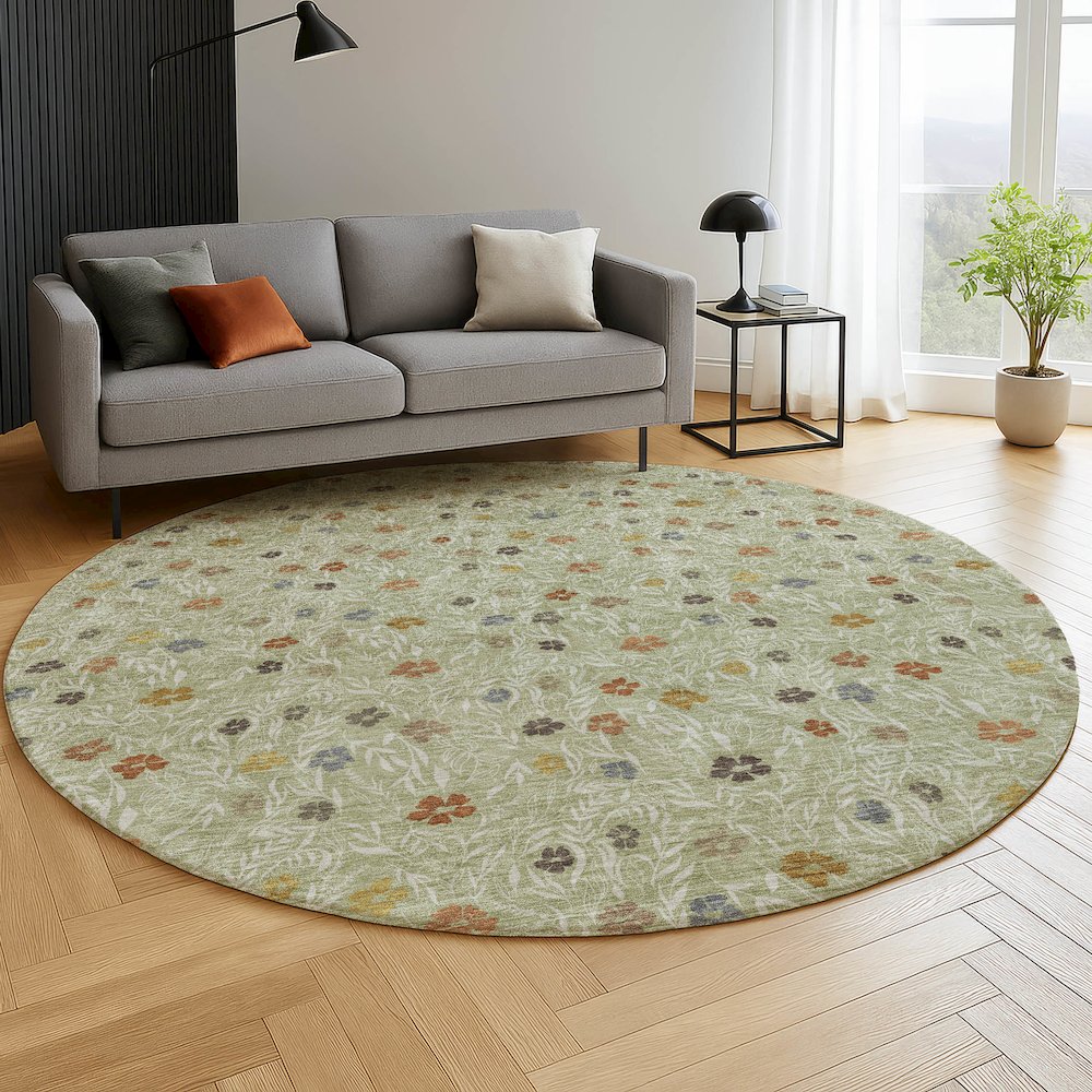 Luxury Washable Indoor/Outdoor Soft Essentials SE4 Green 8' x 8' Rug. Picture 5