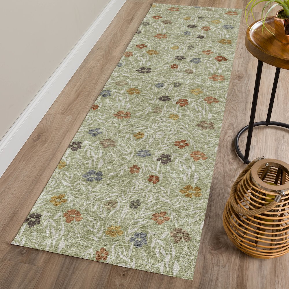 Luxury Washable Indoor/Outdoor Soft Essentials SE4 Green 2'3" x 7'6" Runner Rug. Picture 5