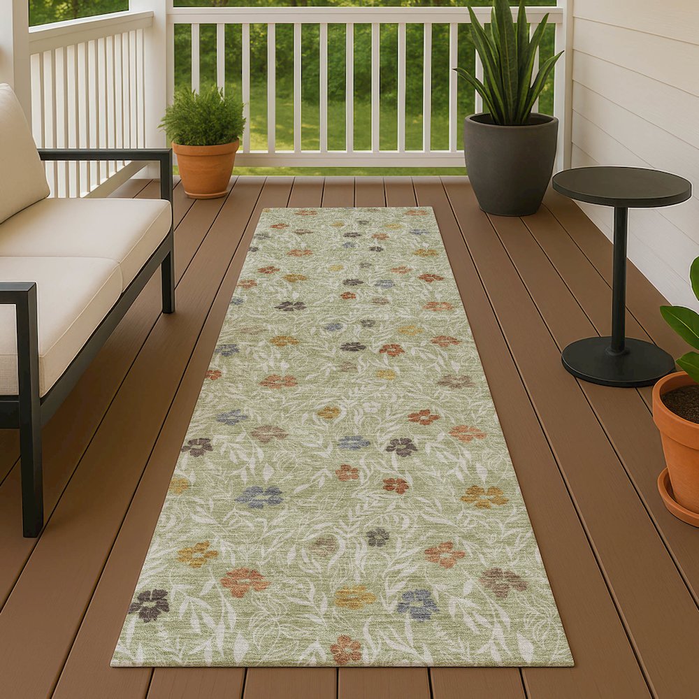 Luxury Washable Indoor/Outdoor Soft Essentials SE4 Green 2'3" x 7'6" Runner Rug. Picture 6