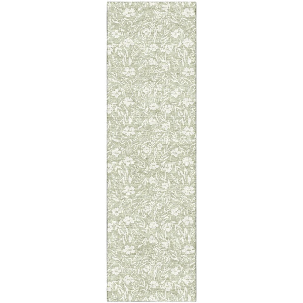 Luxury Washable Indoor/Outdoor Soft Essentials SE4 Green 2'3" x 7'6" Runner Rug. Picture 1