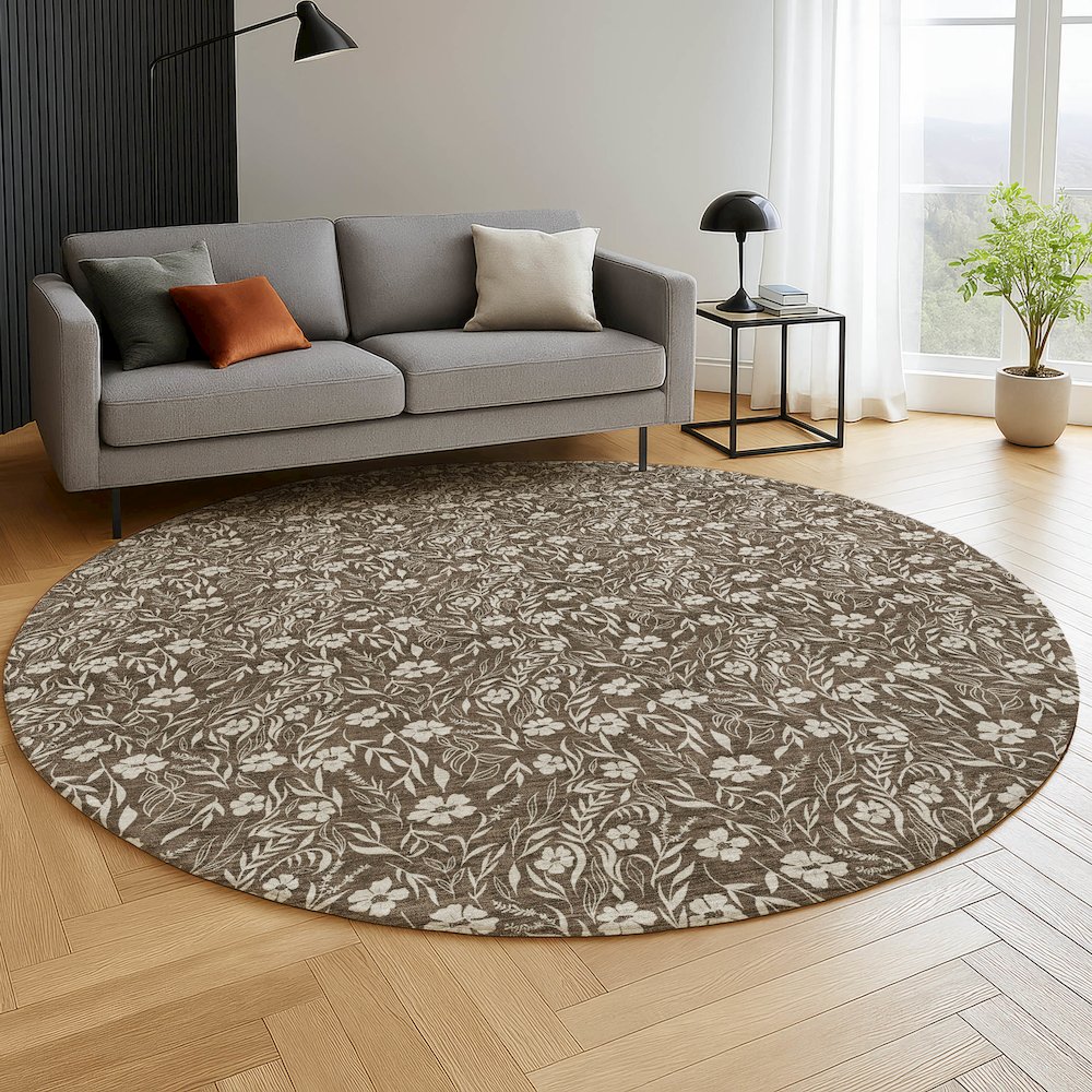 Luxury Washable Indoor/Outdoor Soft Essentials SE4 Brown 8' x 8' Rug. Picture 5