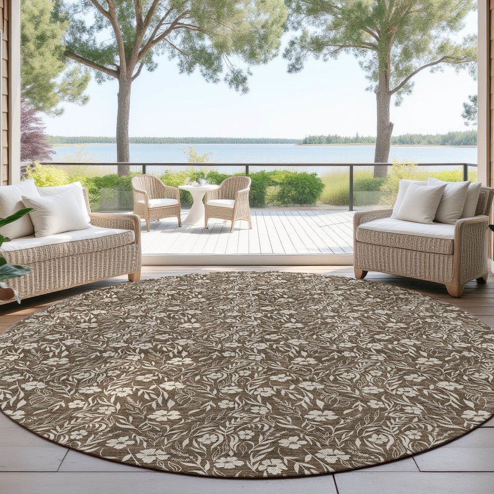 Luxury Washable Indoor/Outdoor Soft Essentials SE4 Brown 8' x 8' Rug. Picture 6