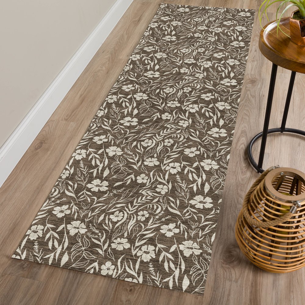 Luxury Washable Indoor/Outdoor Soft Essentials SE4 Brown 2'3" x 7'6" Runner Rug. Picture 5
