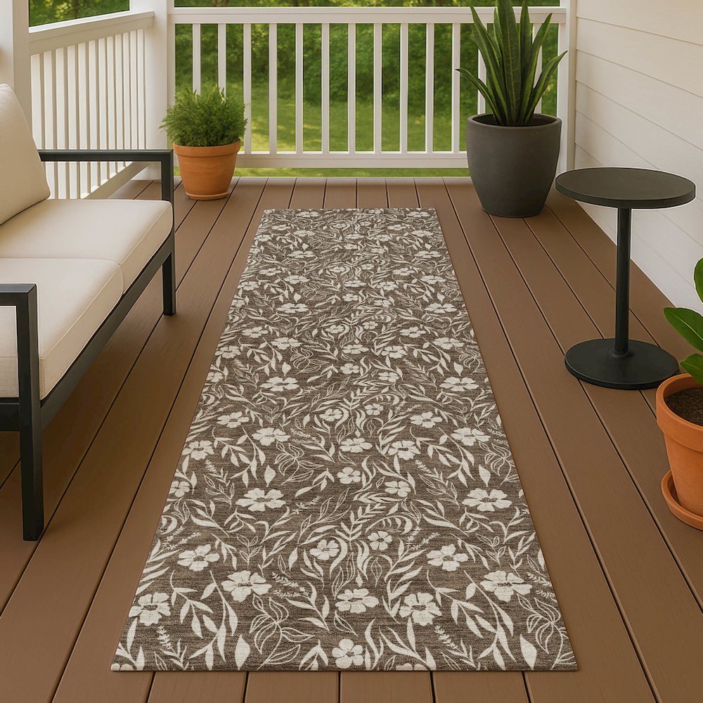 Luxury Washable Indoor/Outdoor Soft Essentials SE4 Brown 2'3" x 7'6" Runner Rug. Picture 6