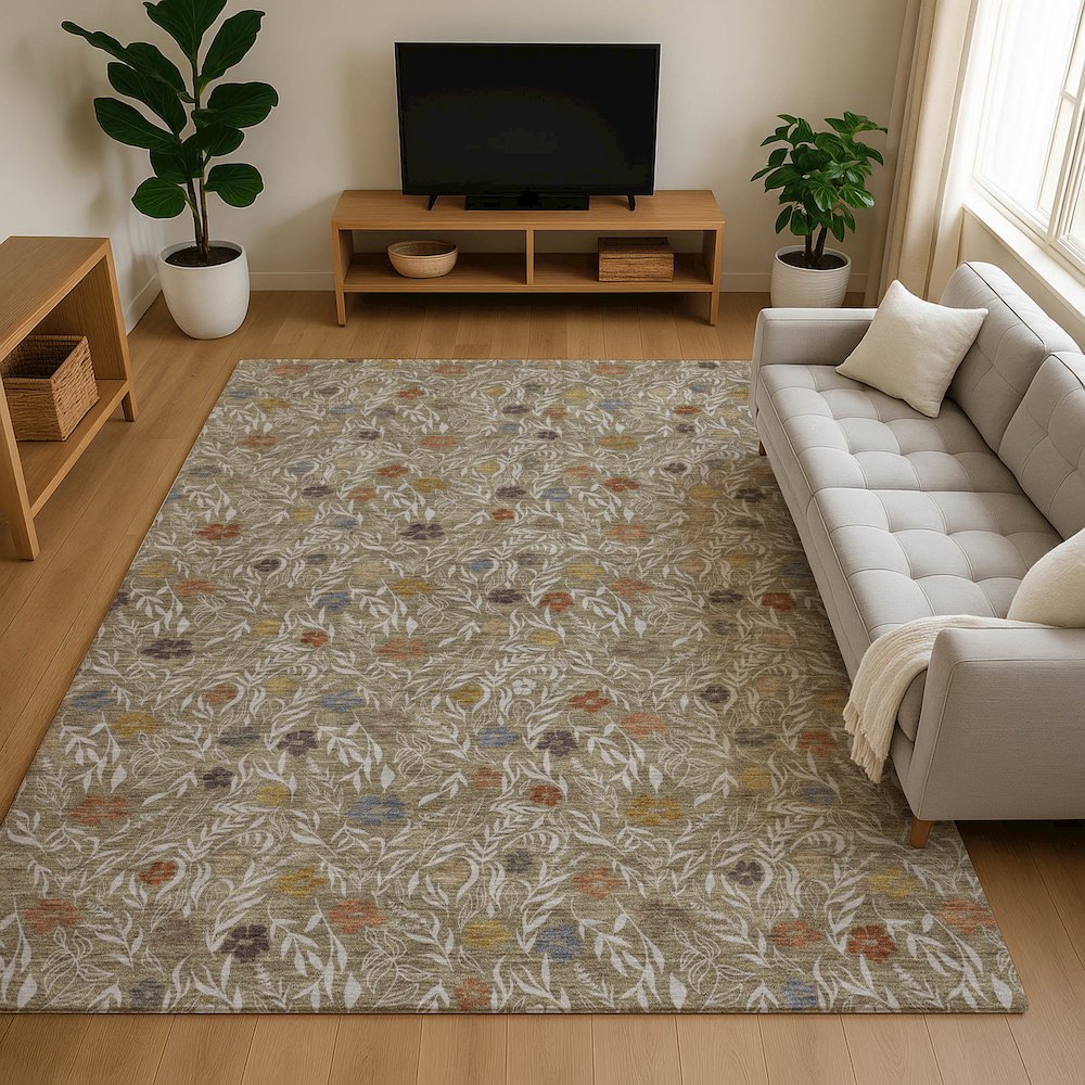 Luxury Washable Indoor/Outdoor Soft Essentials SE4 Brown 2'6" x 3'10" Rug. Picture 6