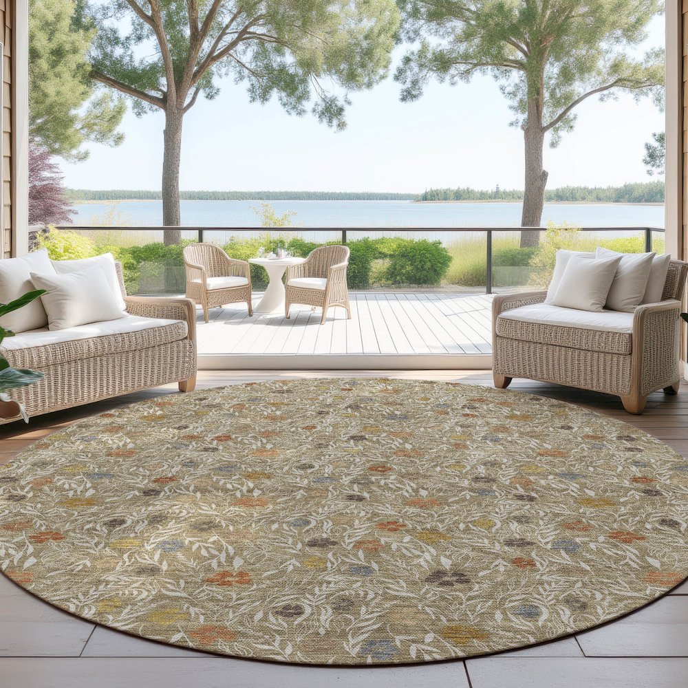Luxury Washable Indoor/Outdoor Soft Essentials SE4 Brown 8' x 8' Rug. Picture 6