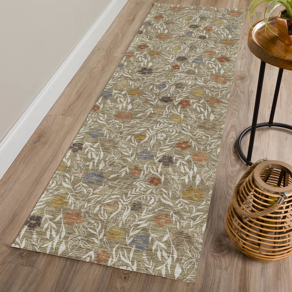 Luxury Washable Indoor/Outdoor Soft Essentials SE4 Brown 2'3" x 7'6" Runner Rug. Picture 5