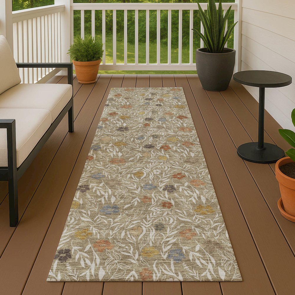 Luxury Washable Indoor/Outdoor Soft Essentials SE4 Brown 2'3" x 7'6" Runner Rug. Picture 6