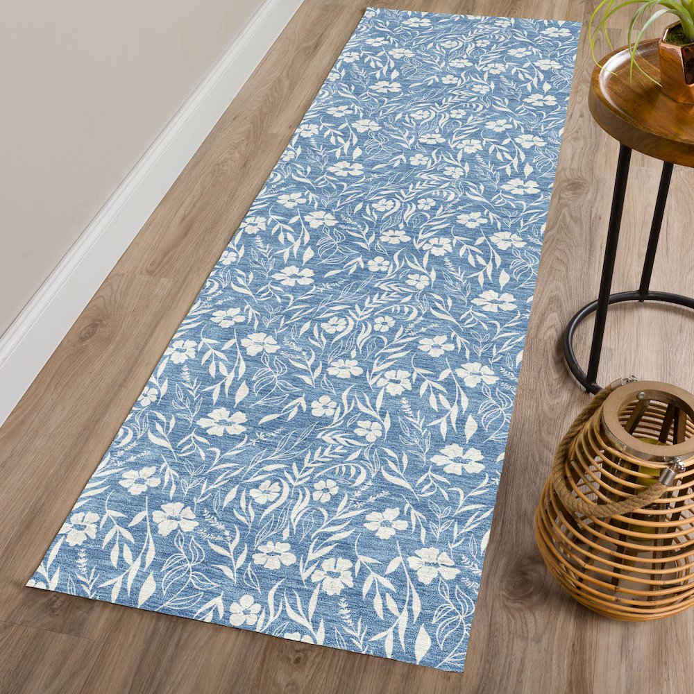 Luxury Washable Indoor/Outdoor Soft Essentials SE4 Blue 2'3" x 7'6" Runner Rug. Picture 5