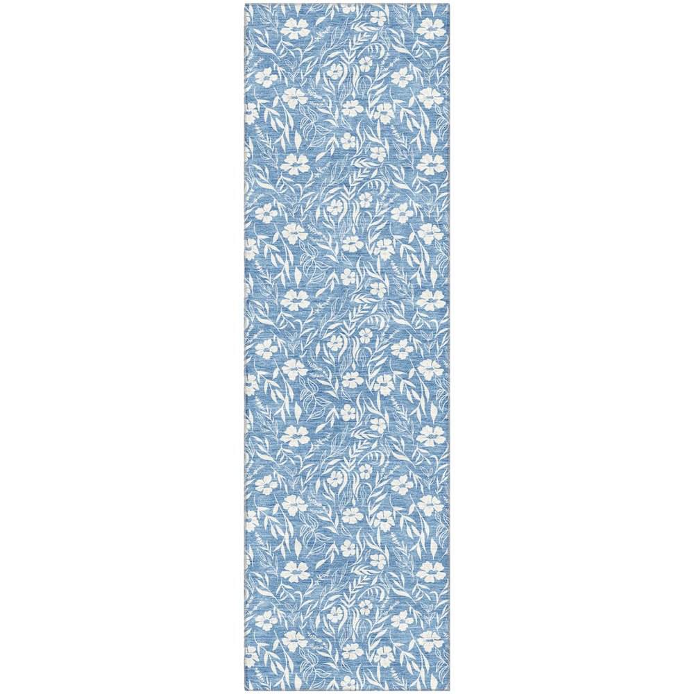 Luxury Washable Indoor/Outdoor Soft Essentials SE4 Blue 2'3" x 7'6" Runner Rug. Picture 1