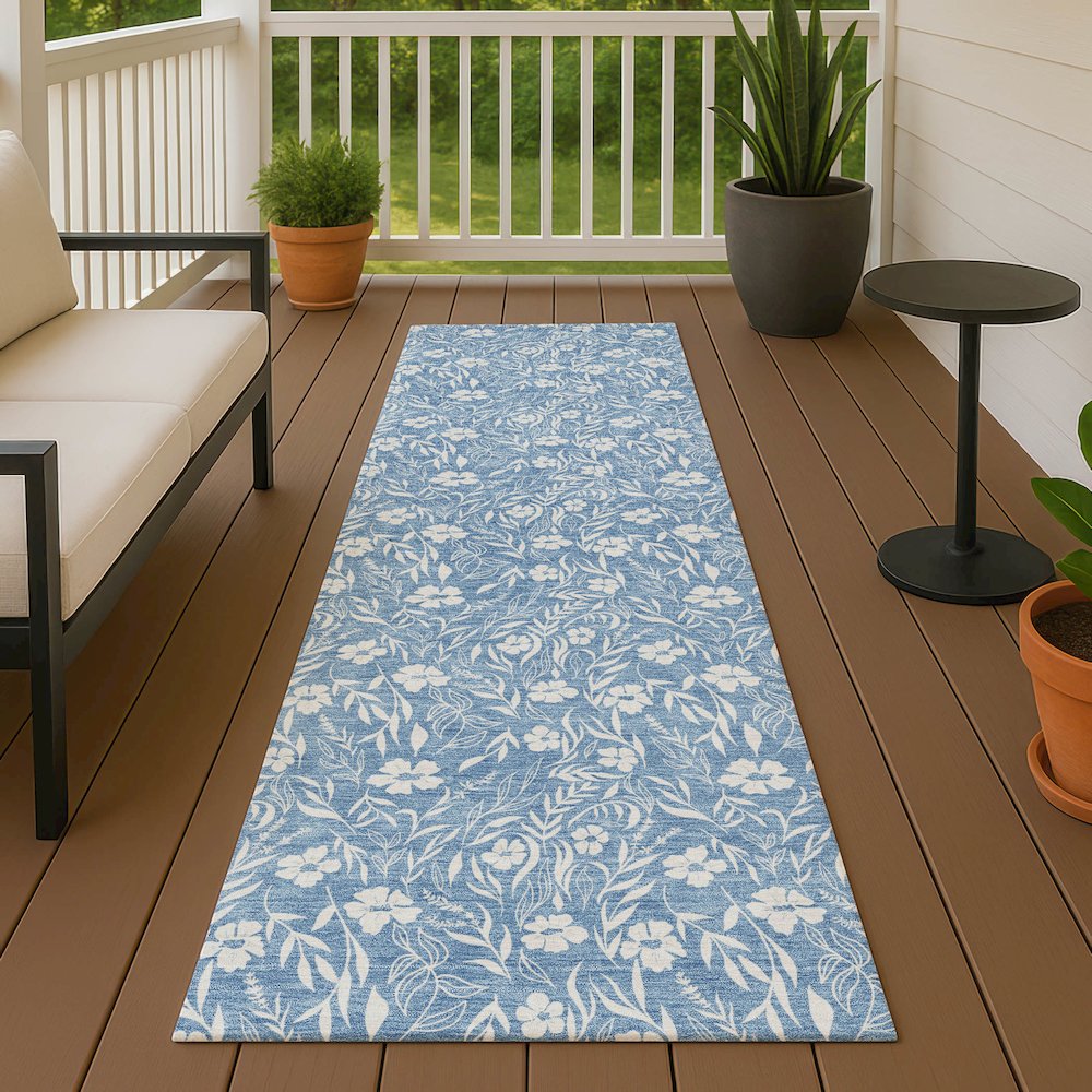Luxury Washable Indoor/Outdoor Soft Essentials SE4 Blue 2'3" x 7'6" Runner Rug. Picture 6