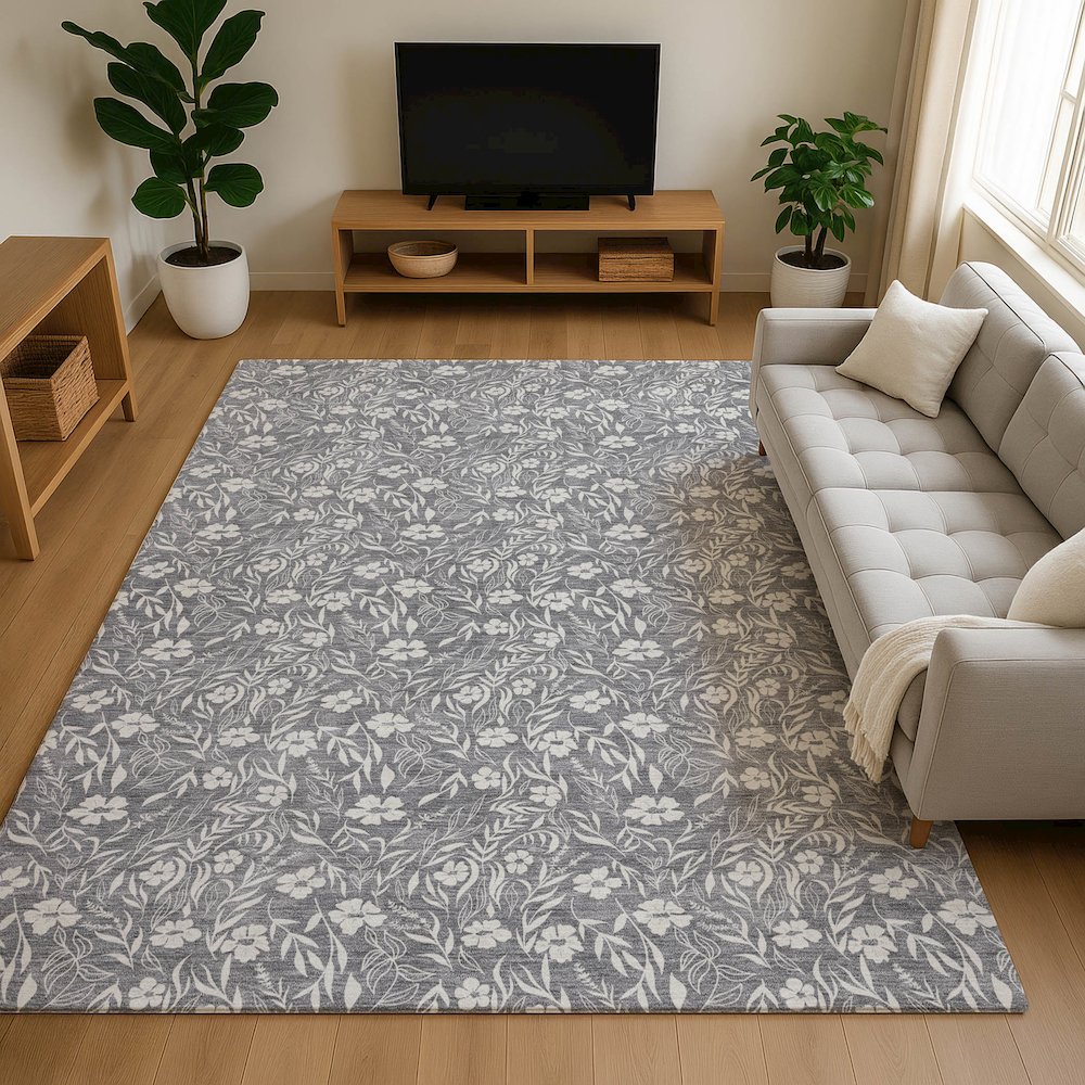 Luxury Washable Indoor/Outdoor Soft Essentials SE4 Gray 2'6" x 3'10" Rug. Picture 6