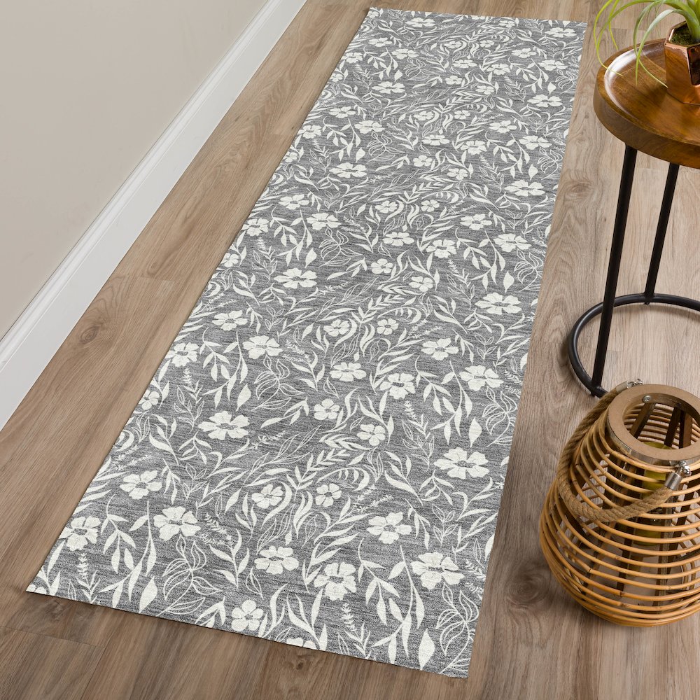 Luxury Washable Indoor/Outdoor Soft Essentials SE4 Gray 2'3" x 7'6" Runner Rug. Picture 5