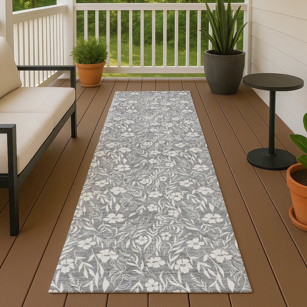 Luxury Washable Indoor/Outdoor Soft Essentials SE4 Gray 2'3" x 7'6" Runner Rug. Picture 6