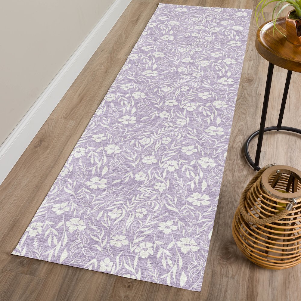 Luxury Washable Indoor/Outdoor Soft Essentials SE4 Purple 2'3" x 7'6" Runner Rug. Picture 5