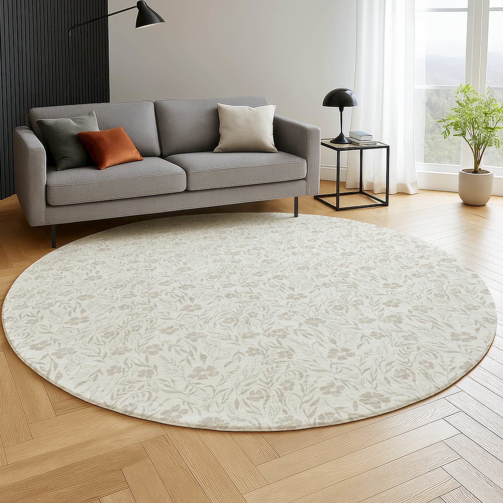 Luxury Washable Indoor/Outdoor Soft Essentials SE4 Ivory 8' x 8' Rug. Picture 5